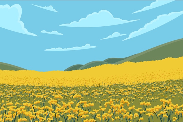 Flat design flower field background