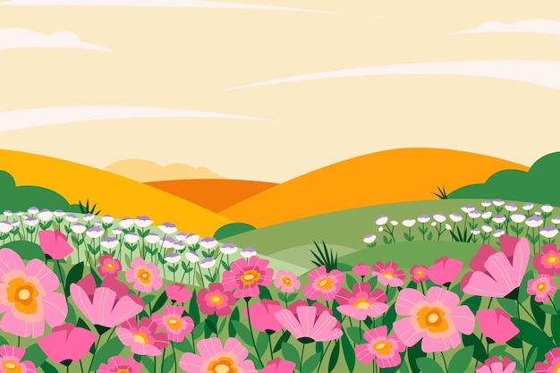 Vector flat design flower field background