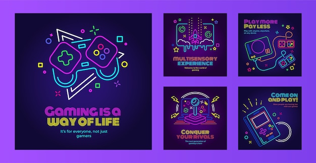 Flat design gaming concept instagram posts