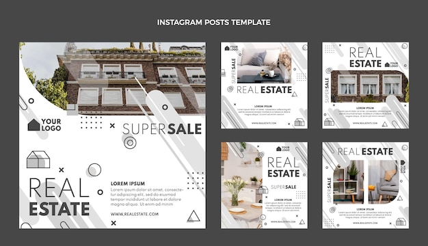 Vector flat design geometric real estate instagram post