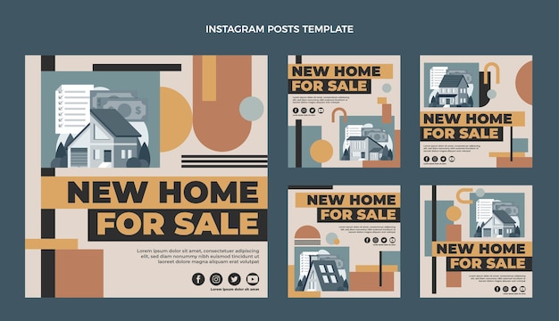 Vector flat design geometric real estate instagram posts