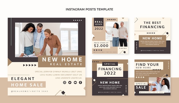 Vector flat design geometric real estate instagram posts