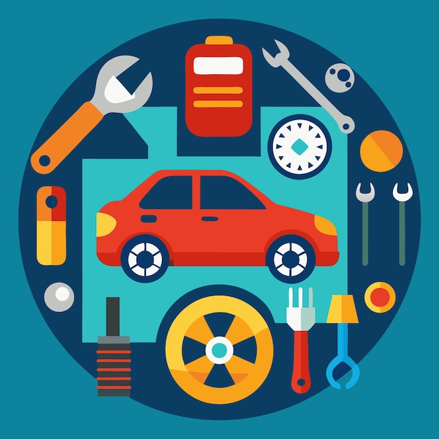 Vector flat design illustration of car repair service