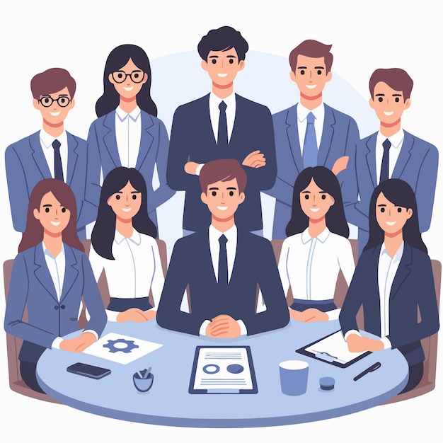 Vector flat design illustration concept of a lineup of company business people