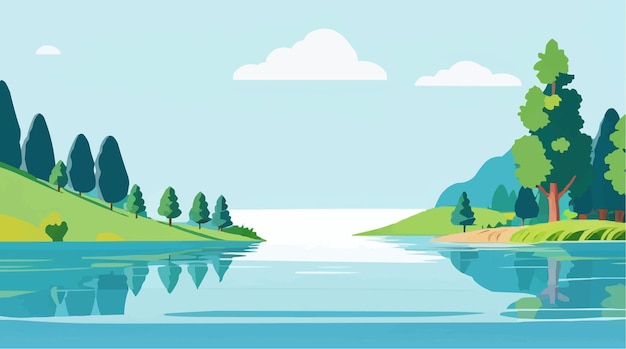 Vector flat design illustration of lake scenery