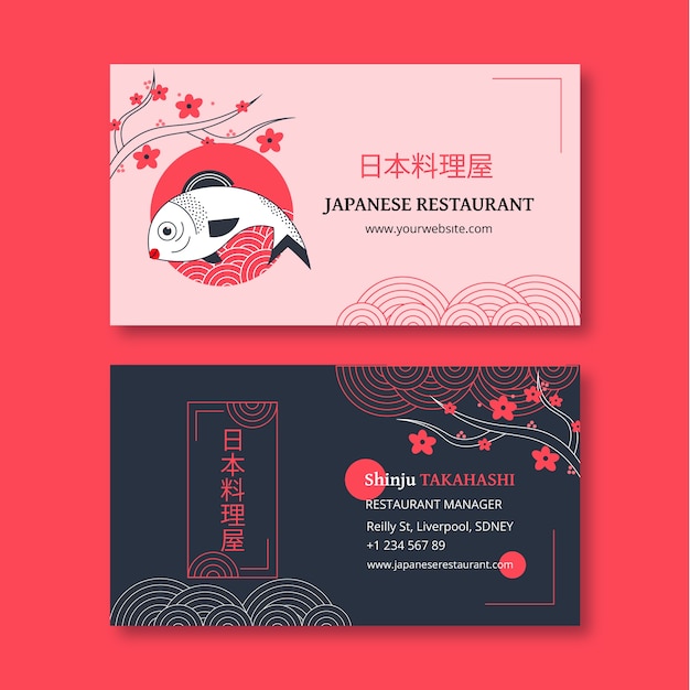 Flat design japanese food horizontal business card