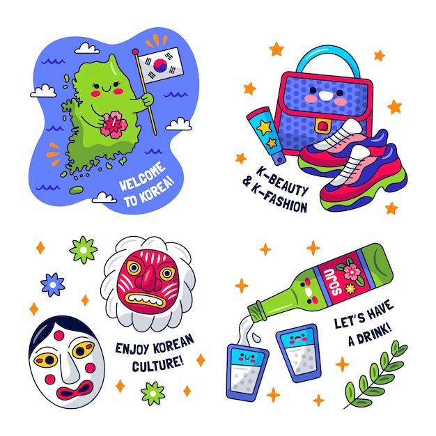 Flat design of korea culture stickers