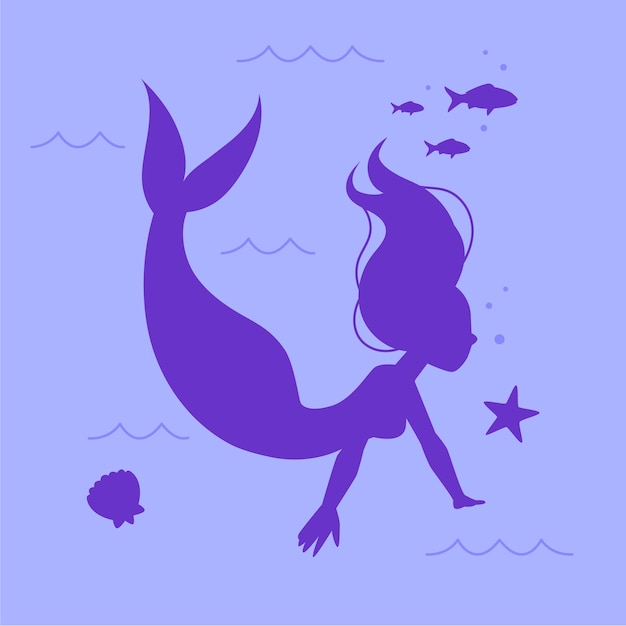 Flat design mermaid silhouette illustration