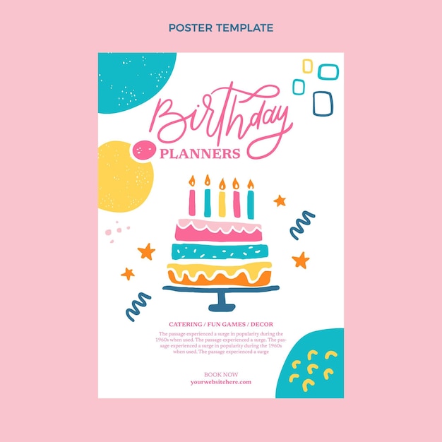 Flat design minimal birthday poster with cake