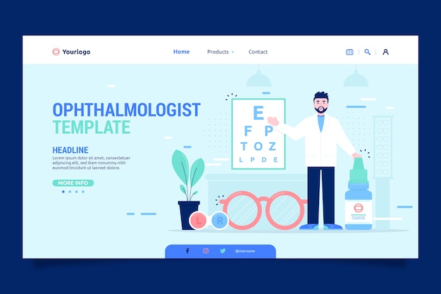 Flat design minimal ophthalmologist landing page