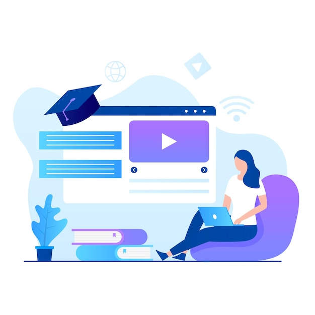 Flat design of online courses illustration