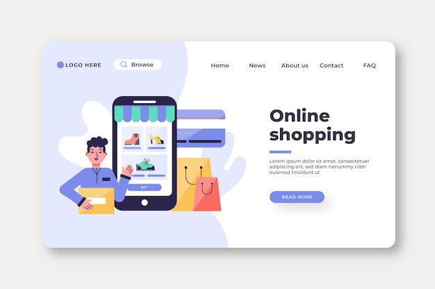 Flat design online shopping landing page template