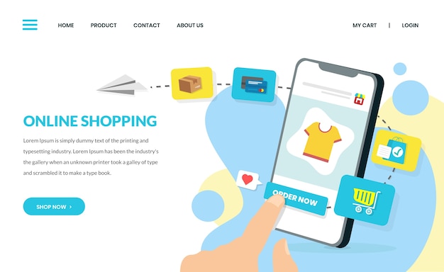 Flat design online shopping landing page template