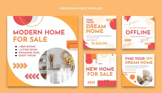 Vector flat design real estate instagram posts