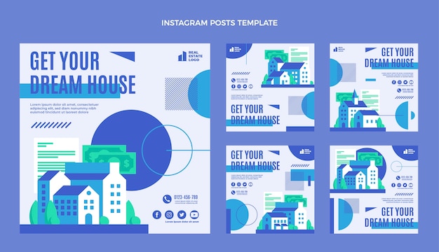 Vector flat design real estate instagram posts