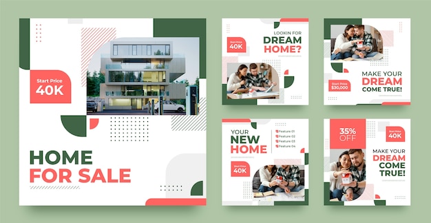 Vector flat design real estate instagram posts