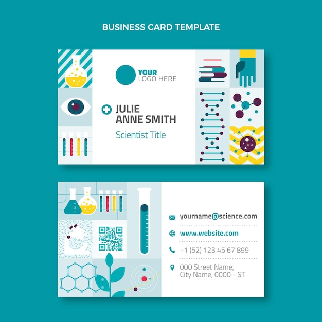 Flat design science business card horizontal