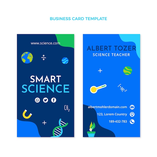 Flat design science business card vertical template