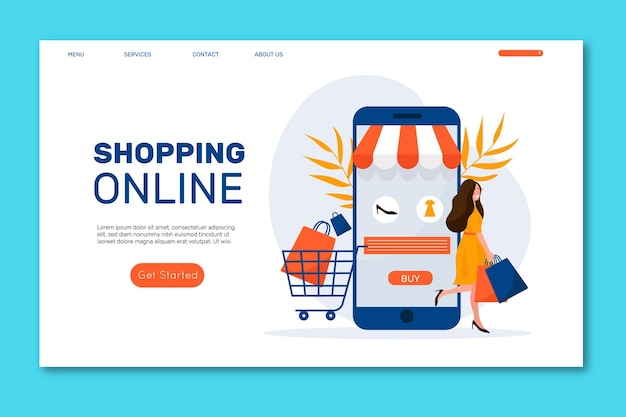 Vector flat design shopping online landing page