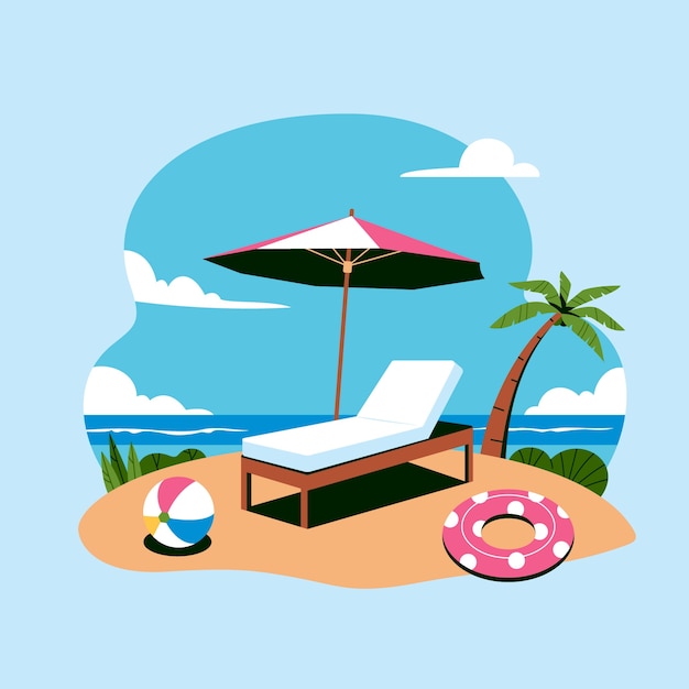 Flat design sunbed illustration