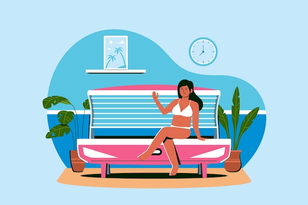 Flat design sunbed tanning illustration