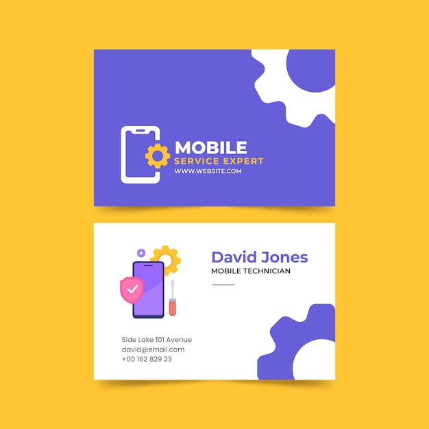 Flat design tech repair horizontal business card