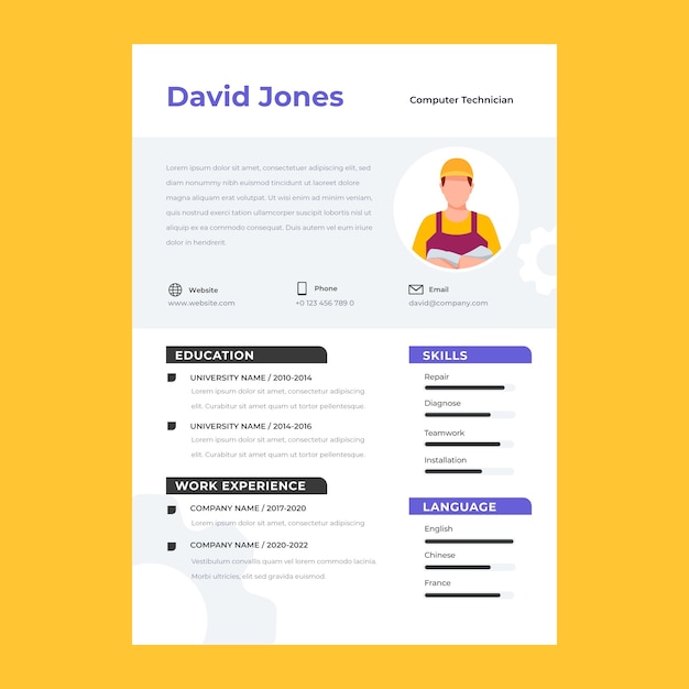 Flat design tech repair resume