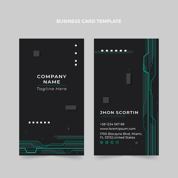 Flat design technology vertical business card