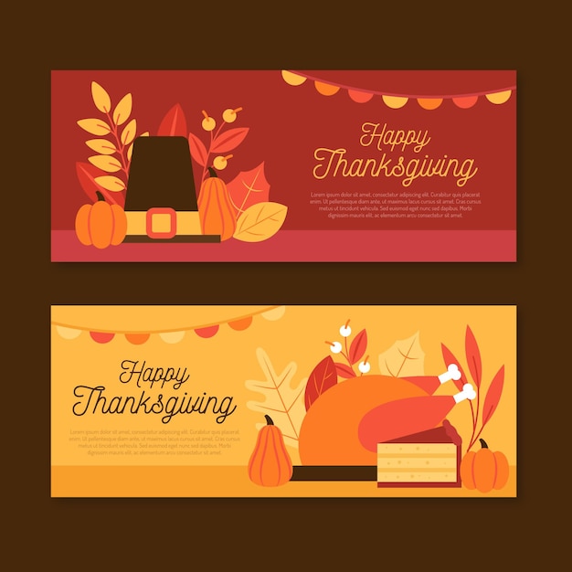 Flat design thanksgiving horizontal banners