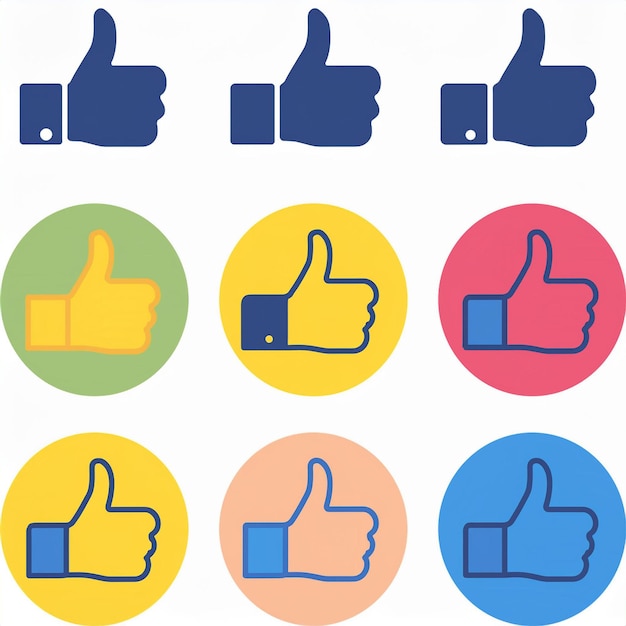 Vector flat design thumbs up icons with bold colors