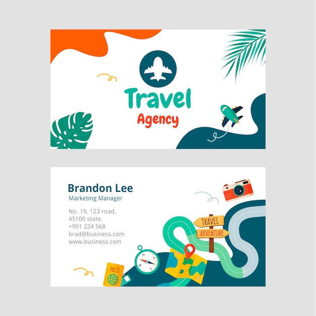 Flat design travel agency horizontal business card