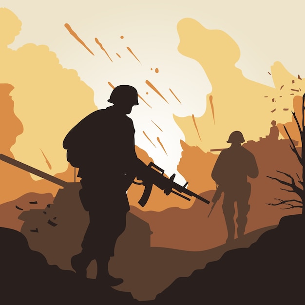 Vector flat design war silhouette illustration