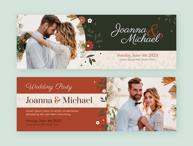 Vector flat design wedding celebration horizontal banner template