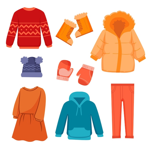 Flat design winter clothes and essentials