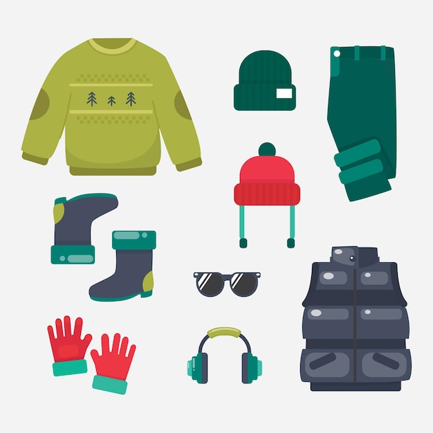 Vector flat design winter clothes pack