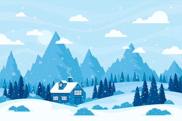 Flat design winter landscape