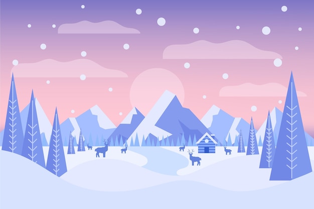 Vector flat design winter landscape