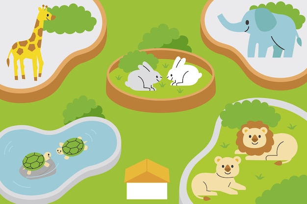 Flat design zoo map illustration