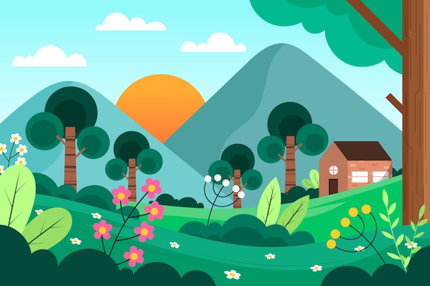 Flat detailed spring landscape