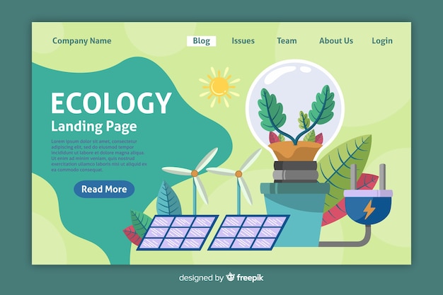 Flat ecology landing page template