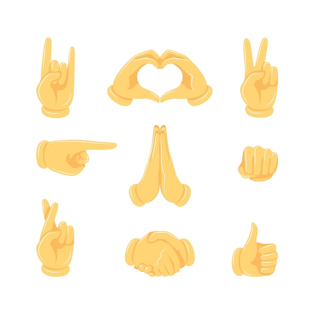 Flat emoji hands elements collection