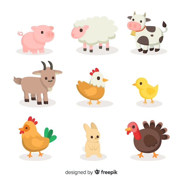 Flat farm animal collection