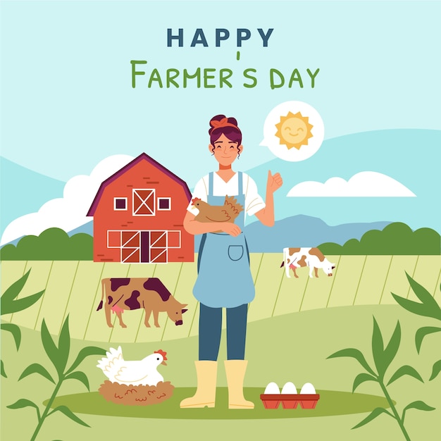 Flat farmer's day illustration