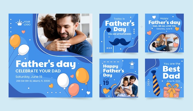 Flat fathers day instagram posts collection