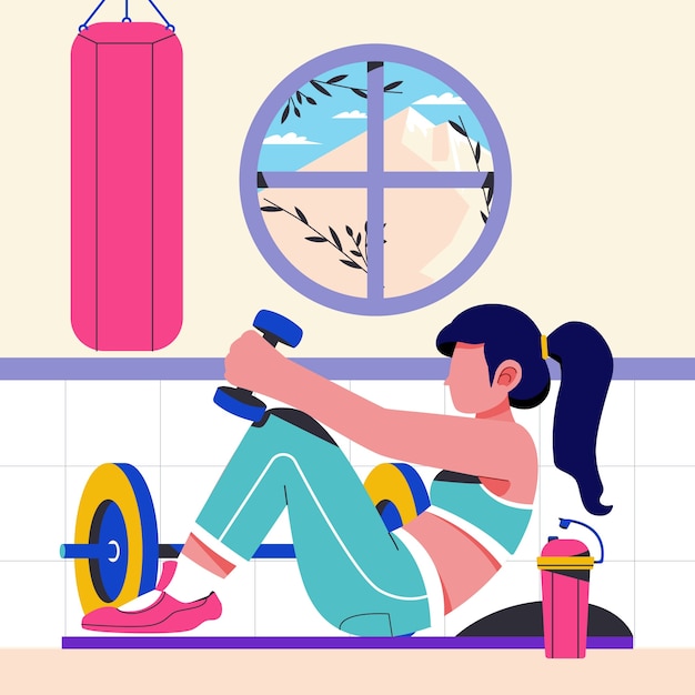 Vector flat fitness woman illustration