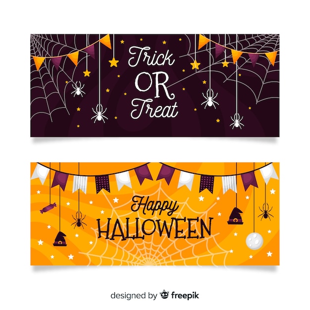 Vector flat halloween banners with spooky garlands