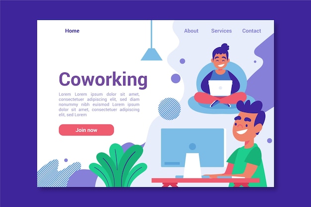 Flat-hand drawn coworking landing page template