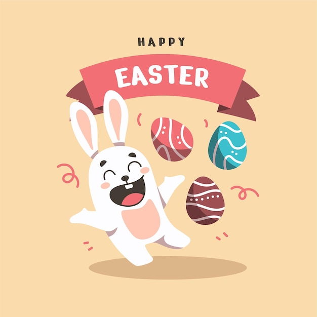 Flat Happy Bunny in Easter Day Background