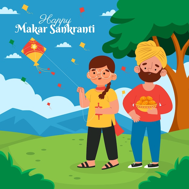 Flat happy makar sankranti illustration