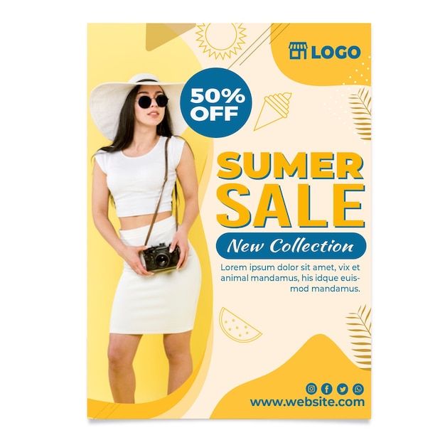 Flat hello summer sale vertical flyer template